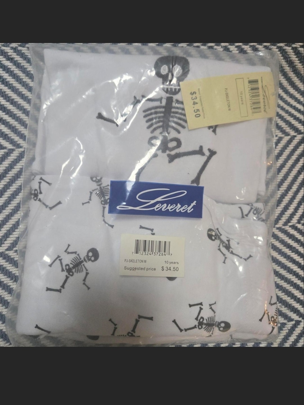 Leveret White Kids Pajamas with Black Skeleton Print